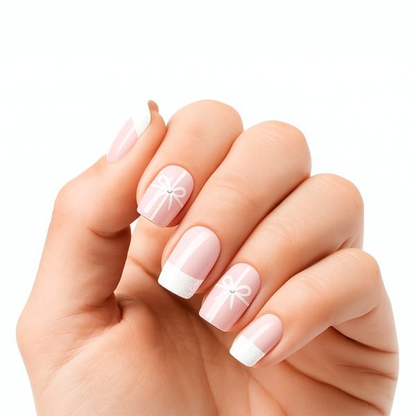 French Bows Sparkly French Tip Gel Nail Strips